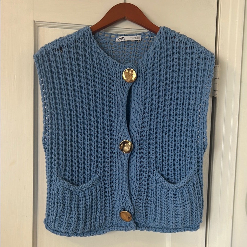 Zara Blue Cardigan Sweater with Chunky Knit